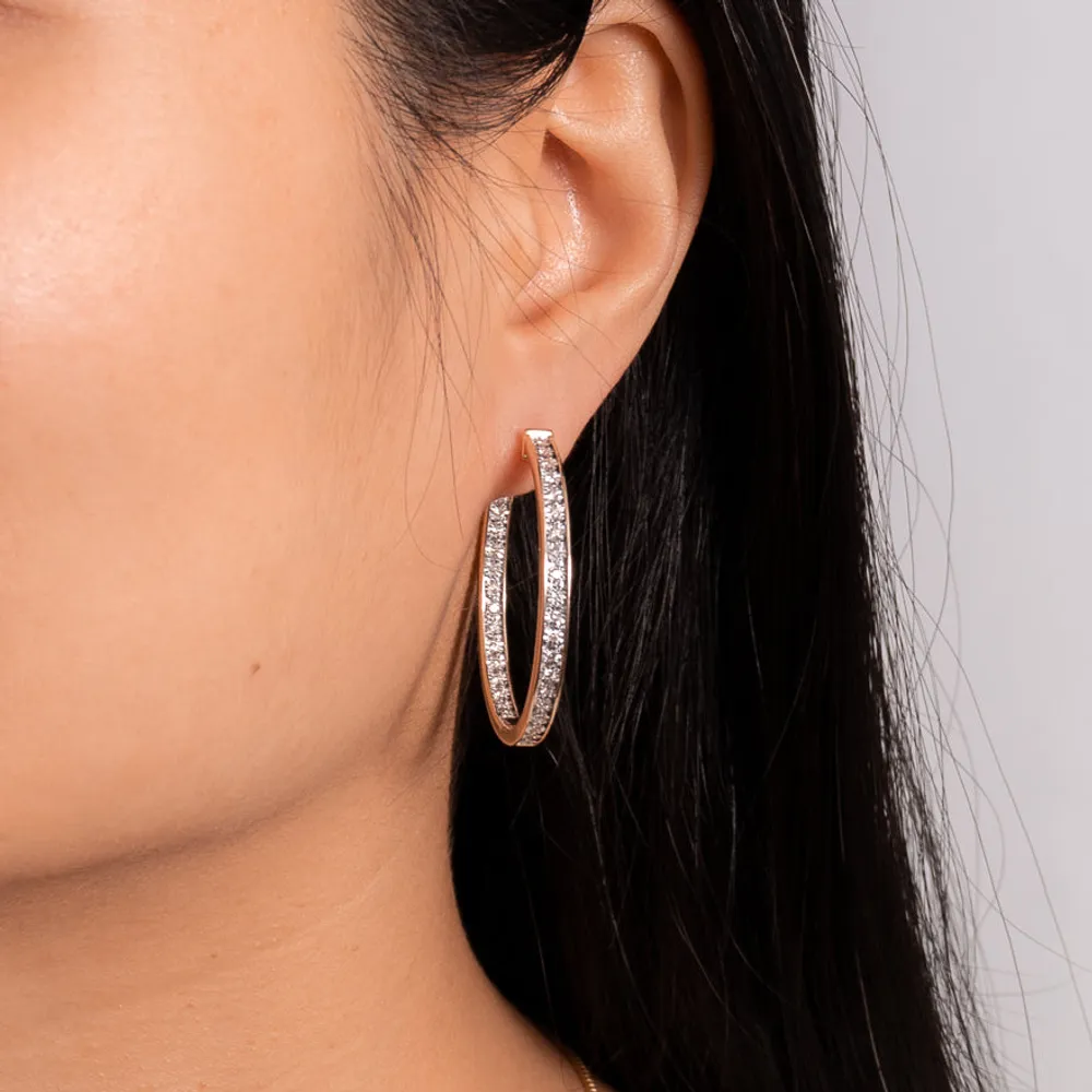 Diamond Hoop Earrings in 10K Yellow and White Gold ( ct tw
