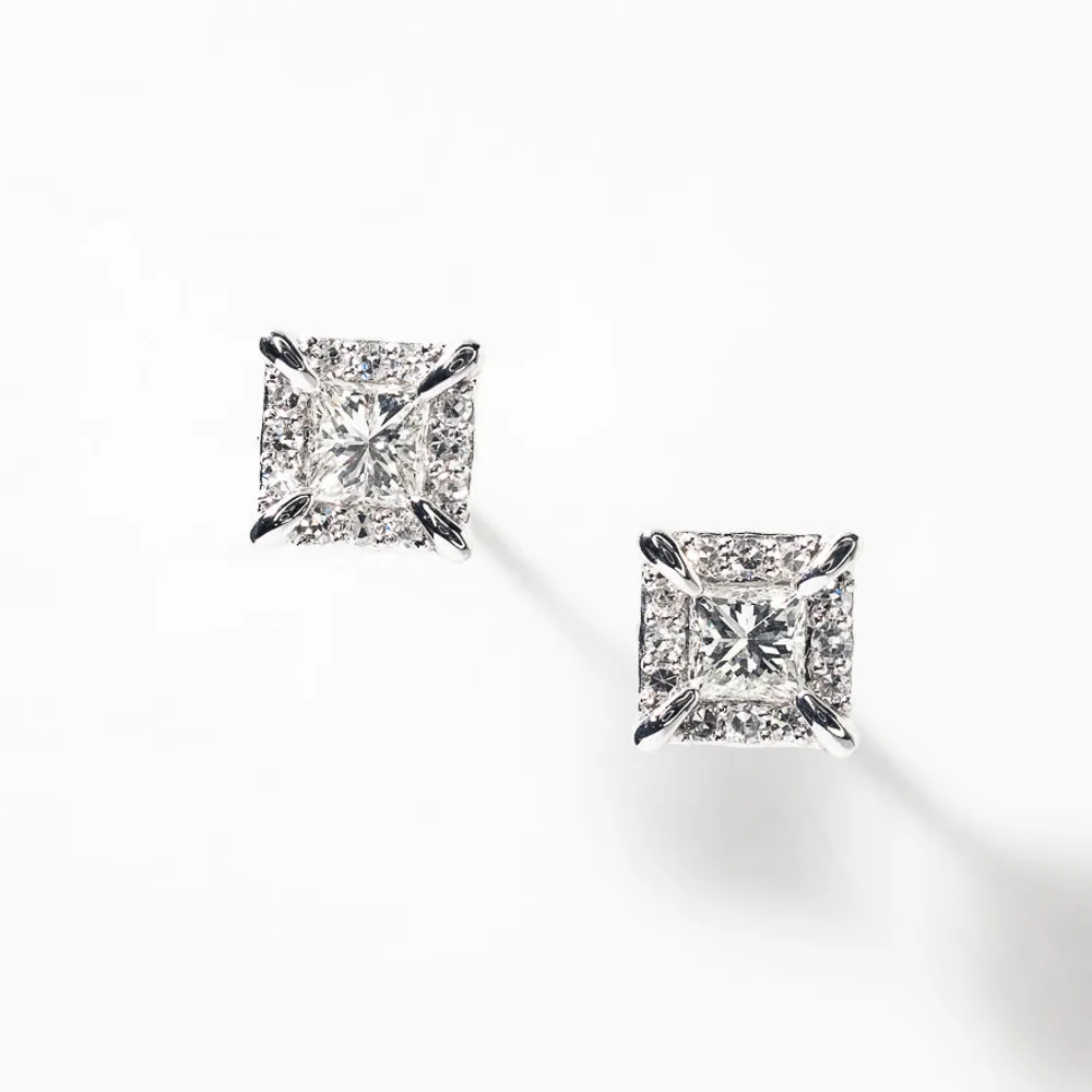 Princess Cut Diamond Stud Earrings in 10K White Gold (0.52 ct tw)