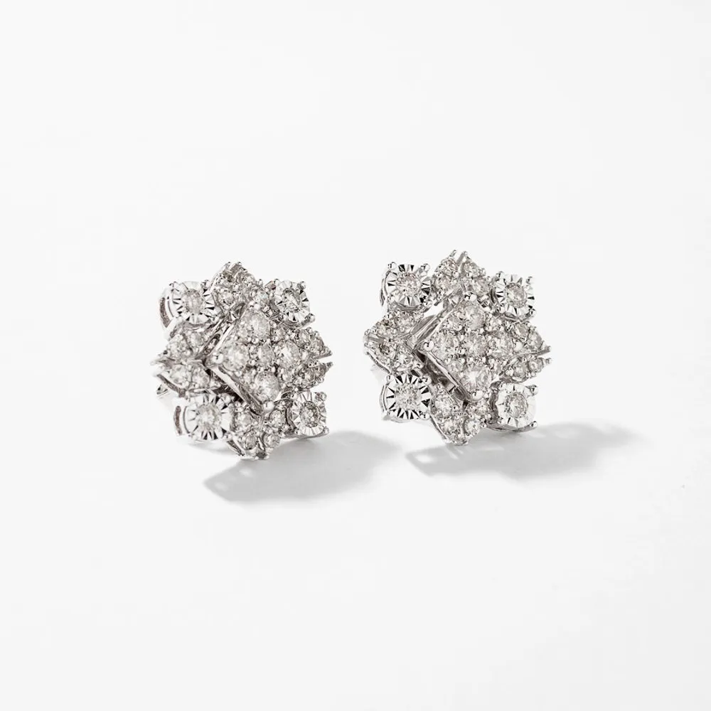 Multi-Look Diamond Cluster Earrings in 10K White Gold (0.75 ct tw)