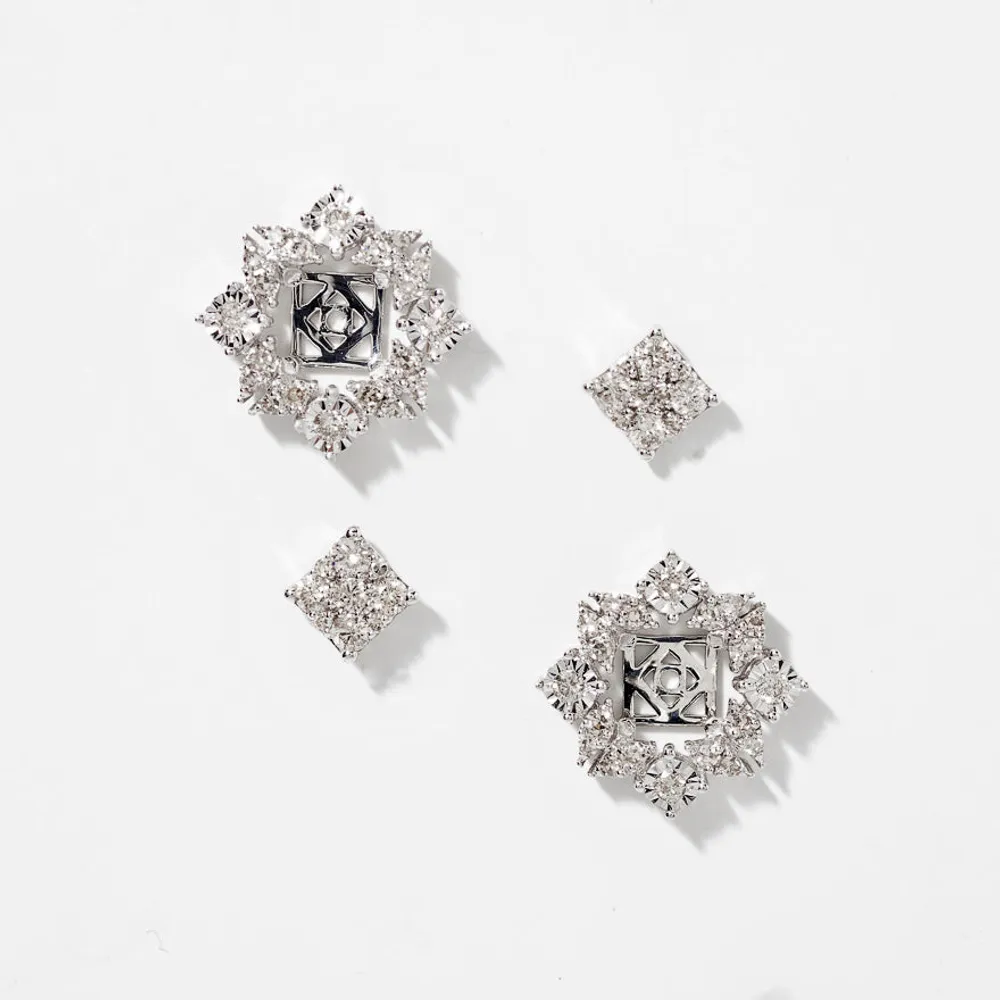 Multi-Look Diamond Cluster Earrings in 10K White Gold (0.75 ct tw)