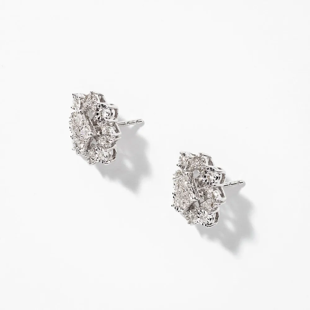 Multi-Look Diamond Cluster Earrings in 10K White Gold (0.75 ct tw)