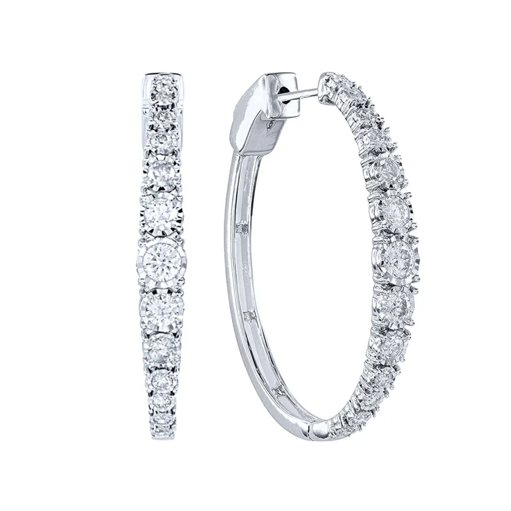 Miracle Mark Diamond Hoop Earrings in 10K White Gold (1.00ct tw)