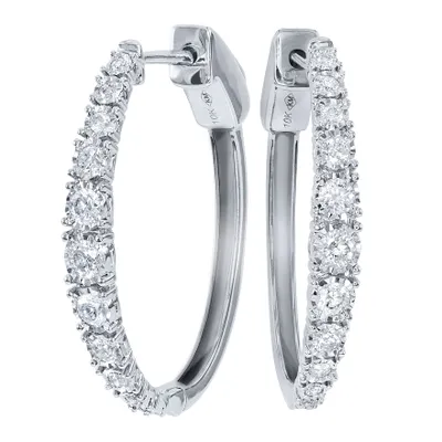 Fara- Diamond Oval Shape Hoop Earrings In 10K Gold (0.50 ct tw