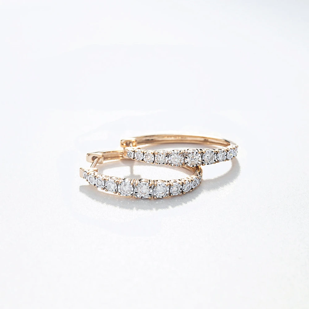 -Fara- Diamond Oval Shape Hoop Earrings In 10K Yellow Gold (0.50 ct tw