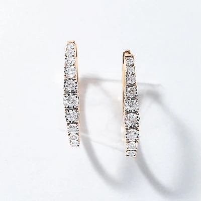 -Fara- Diamond Oval Shape Hoop Earrings In 10K Yellow Gold (0.50 ct tw