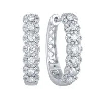 Diamond Cluster Hoop Earrings in 10K White Gold (1.00 ct tw)