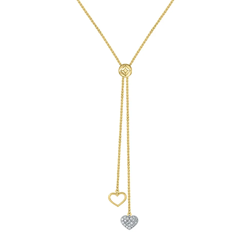 Diamond Accented Double Heart Bolo Necklace in 10K Yellow and White Go