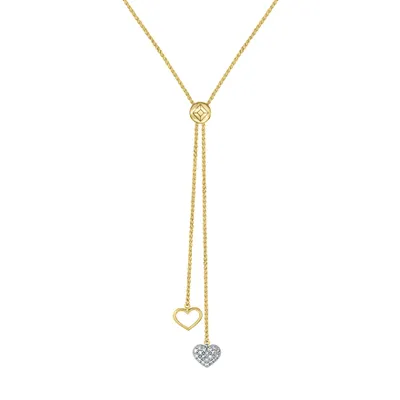 Diamond Accented Double Heart Bolo Necklace in 10K Yellow and White Go