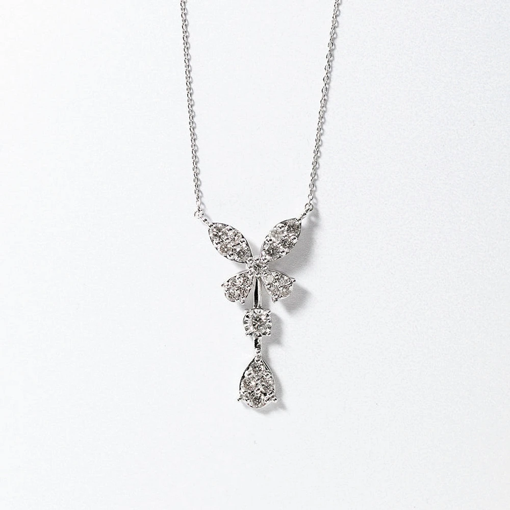 Butterfly Style Pendant with Removable Drop in 10K White Gold (1.00 ct