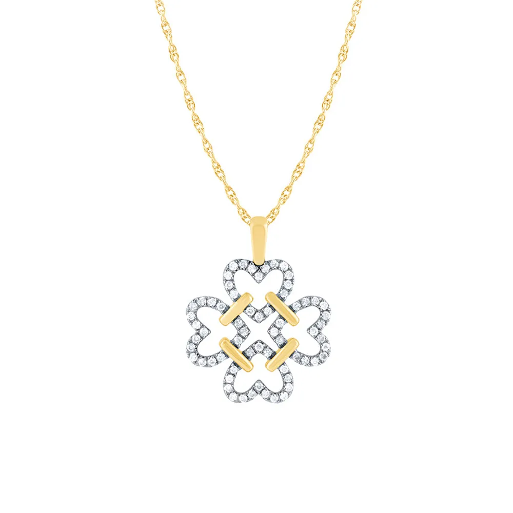 Clover Heart Diamond Pendant Necklace in 10K Yellow Gold (0.25 ct tw)