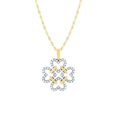 Clover Heart Diamond Pendant Necklace in 10K Yellow Gold (0.25 ct tw)