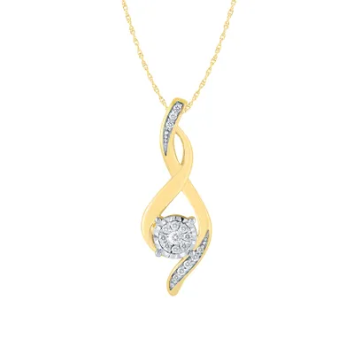 Diamond Cluster Twist Pendant Necklace in 10K Yellow and White Gold (0