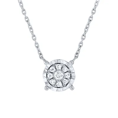 Diamond Cluster Pendant Necklace in 10K White Gold (0.08 ct tw)