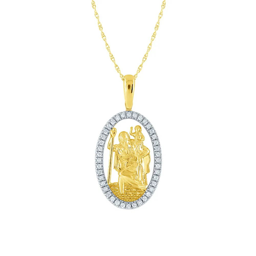 St. Christopher Diamond Pendant Necklace in 10K Yellow Gold (0.16 ct t