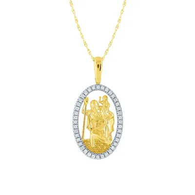 St. Christopher Diamond Pendant Necklace in 10K Yellow Gold ( ct t