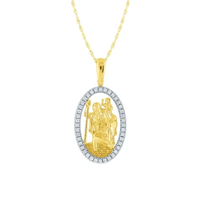 St. Christopher Diamond Pendant Necklace in 10K Yellow Gold (0.16 ct t