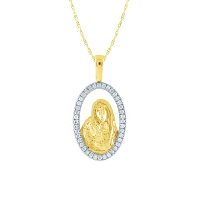 Virgin Mary With Jesus Diamond Pendant Necklace in 10K Yellow Gold (0.