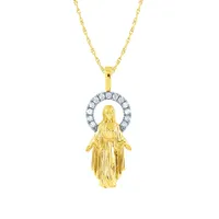 Virgin Mary Diamond Pendant Necklace in 10K Yellow Gold (0.13 ct tw)