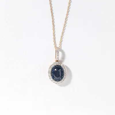 Double Halo Sapphire and Diamond Pendant Necklace in 10K Yellow Gold