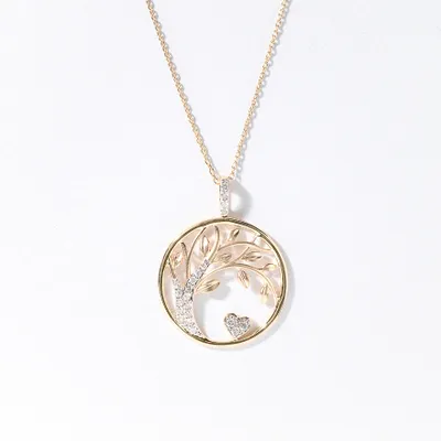 Family Tree Diamond Pendant Necklace in 10K Yellow Gold (0.16 ct tw)