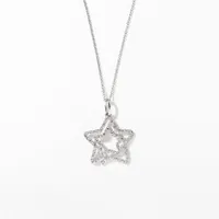 Double Star Diamond Pendant Necklace in 10K White Gold (0.16 ct tw)