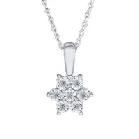 10K White Gold Diamond Cluster Flower Pendant (0.05 ct tw)