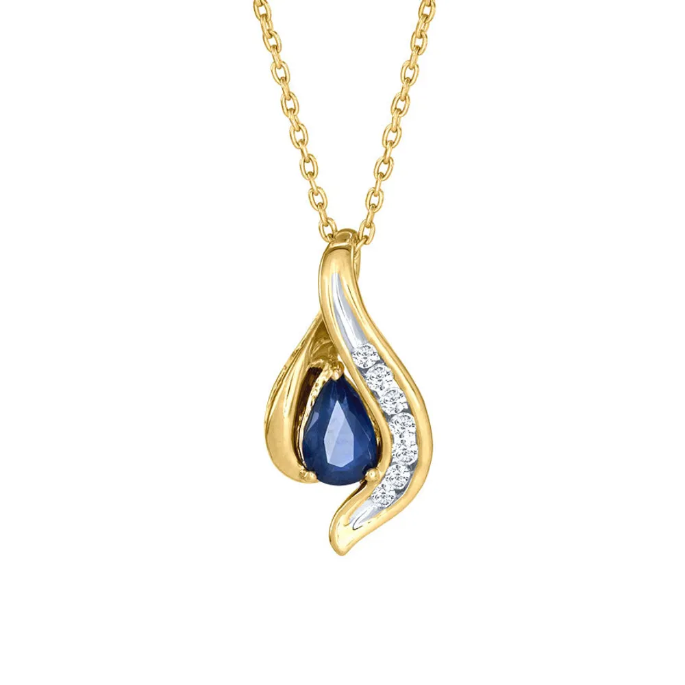 Sapphire and Diamond Pendant Necklace in 10K Yellow Gold