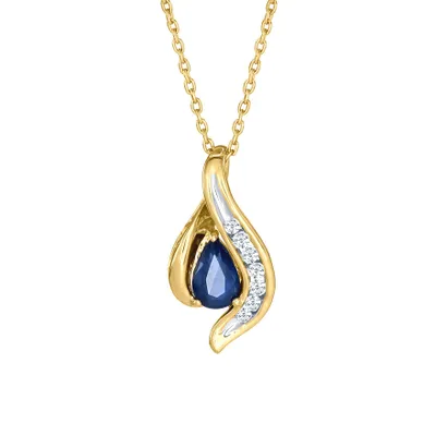 Sapphire and Diamond Pendant Necklace in 10K Yellow Gold