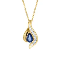 Sapphire and Diamond Pendant Necklace in 10K Yellow Gold