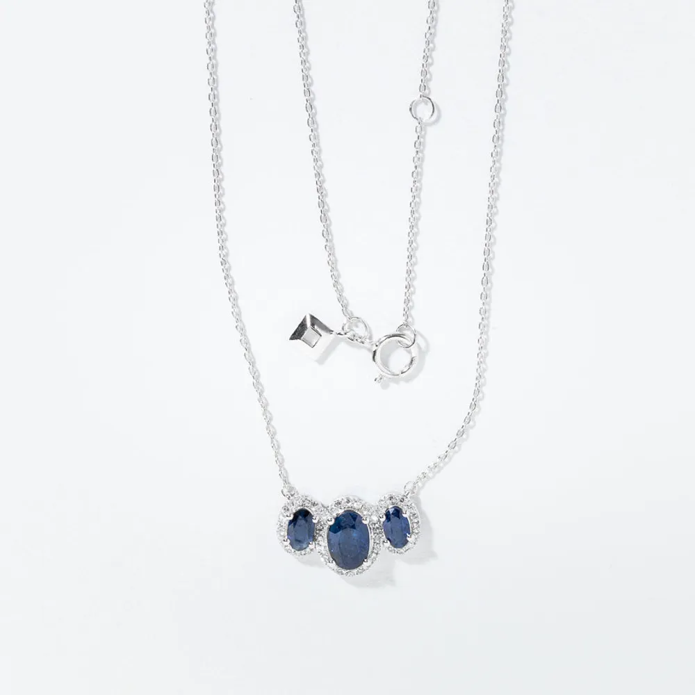 Sapphire and Diamond Pendant Necklace in 10K White Gold