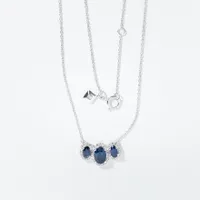 Sapphire and Diamond Pendant Necklace in 10K White Gold