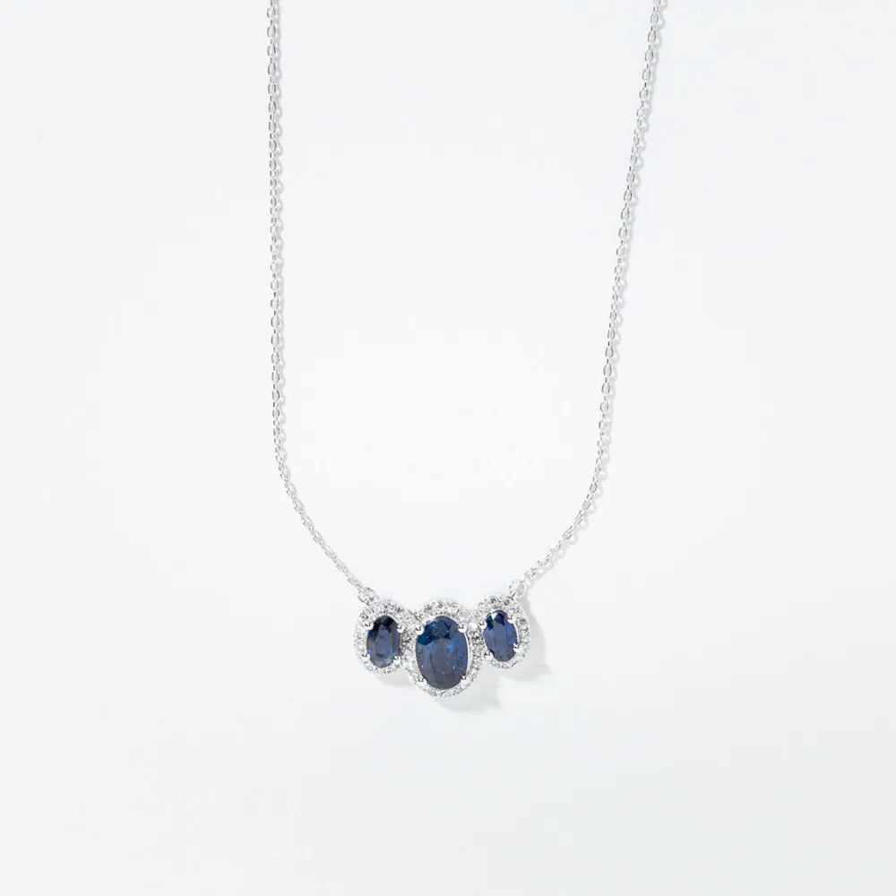 Sapphire and Diamond Pendant Necklace in 10K White Gold