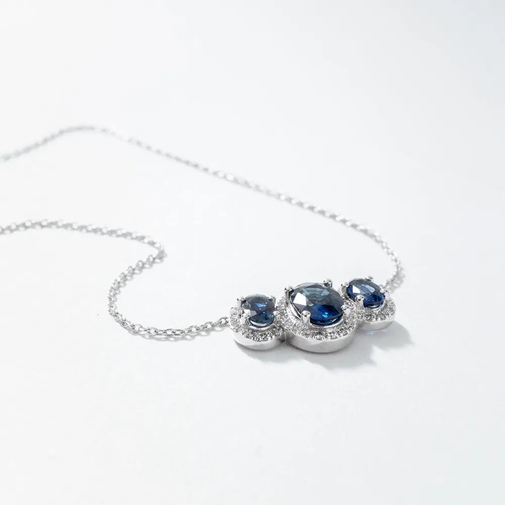 Sapphire and Diamond Pendant Necklace in 10K White Gold