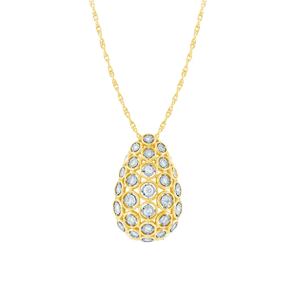 Euro-Design Domed Diamond Necklace in 10K Yellow and White Gold (0.50