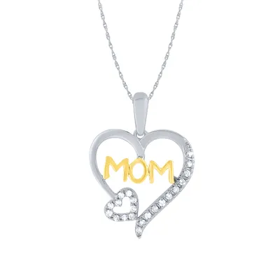 Diamond Mom Heart Pendant in 10K White and Yellow Gold (0.10 ct tw)