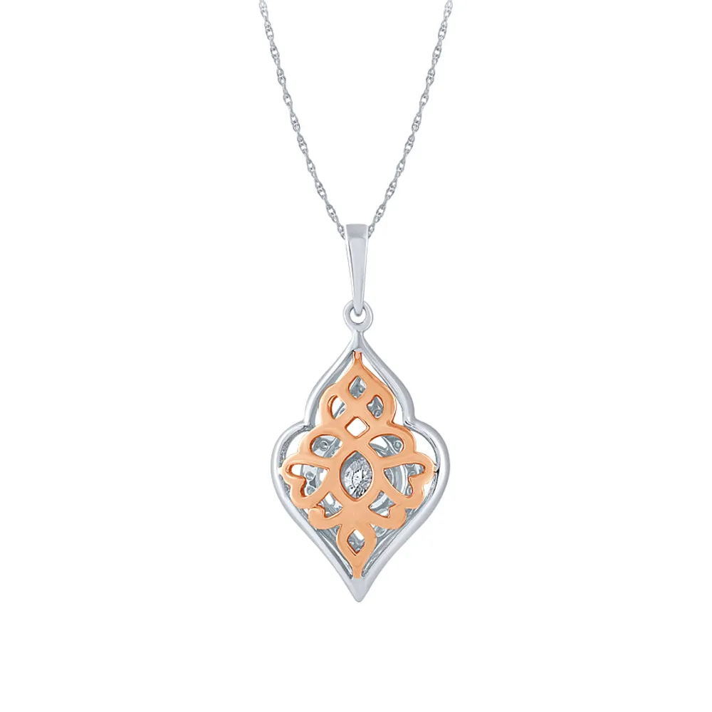 -Evelyn- Diamond Cluster Pendant Necklace in 10K White and Rose Gold (