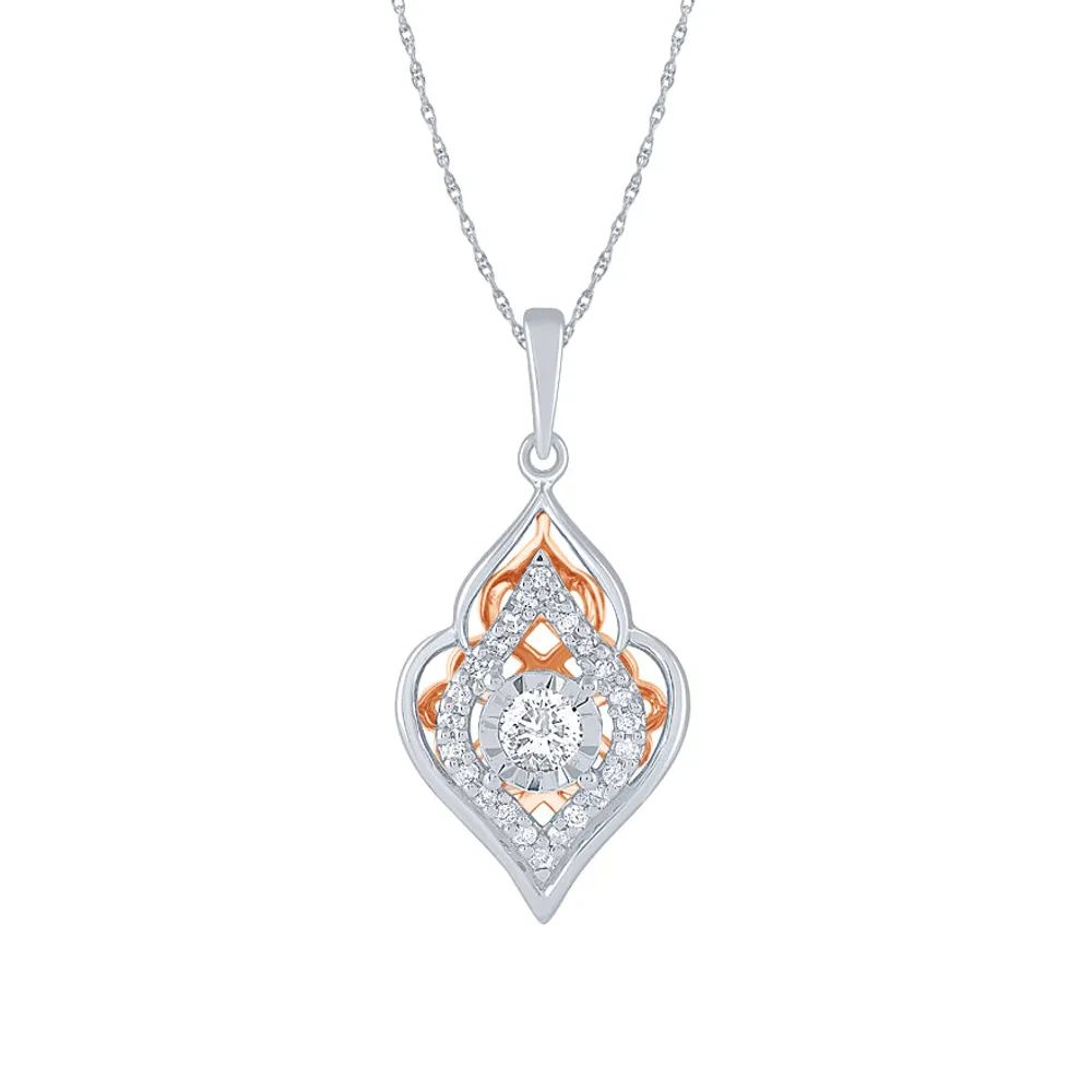 -Evelyn- Diamond Cluster Pendant Necklace in 10K White and Rose Gold (