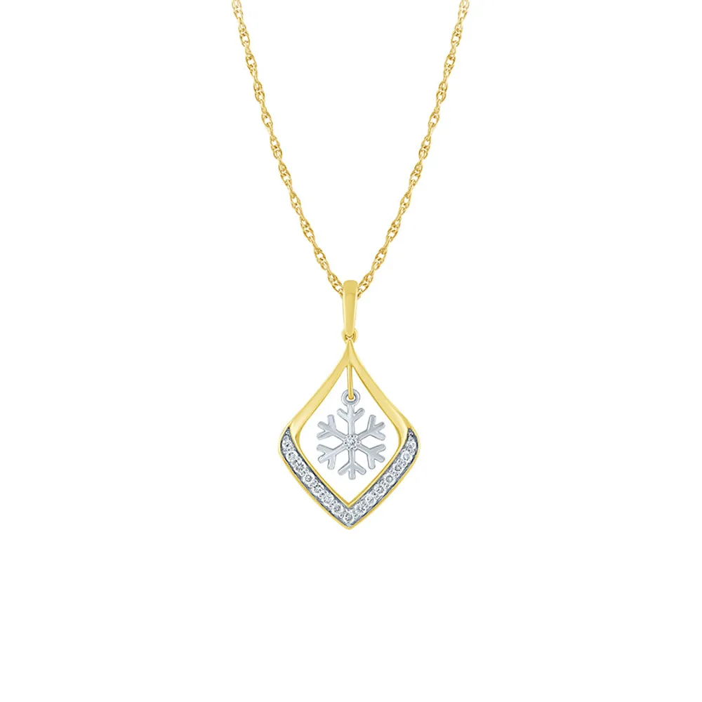 Snowflake Diamond Pendant Necklace in 10K Yellow and White Gold (0.12