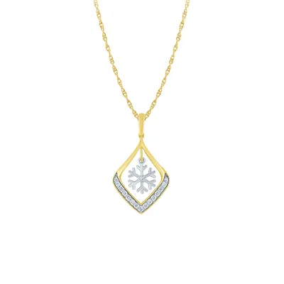 Snowflake Diamond Pendant Necklace in 10K Yellow and White Gold (0.12