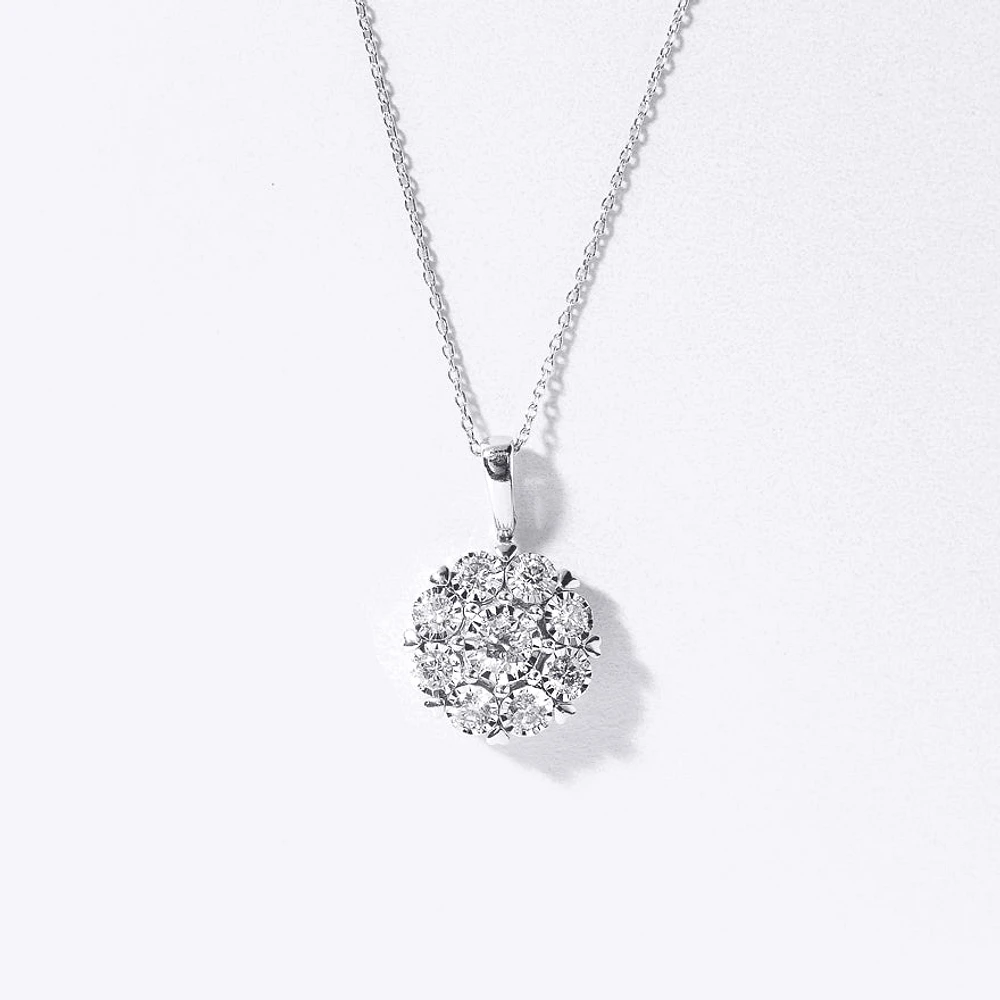 Diamond Cluster Pendant Necklace with Hidden Heart Motif in 10K White