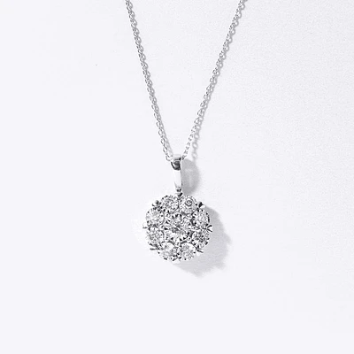 Diamond Cluster Pendant Necklace with Hidden Heart Motif in 10K White