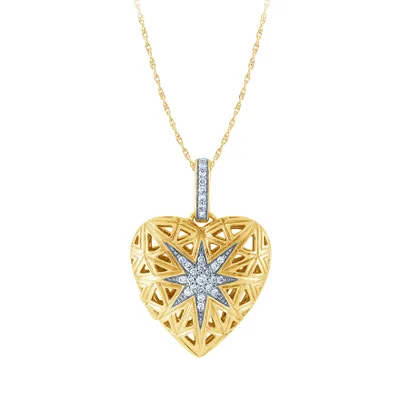 Heart Shaped Locket with Diamond Accents in 10K Yellow and Rose Gold (