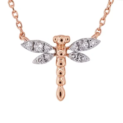 Dragonfly Diamond Pendant in 10K Rose Gold (0.06 ct tw)