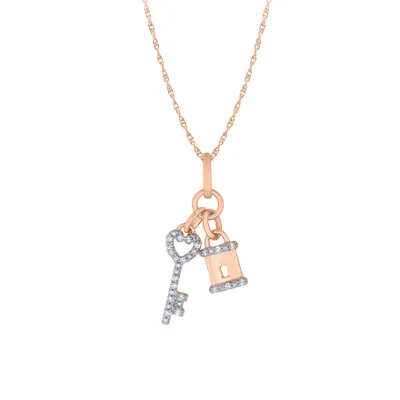 Lock and Key Pendant Necklace in 10K Rose Gold (0.08 ct tw)