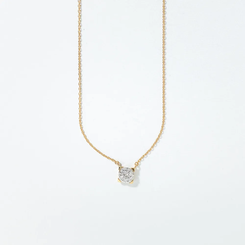 Diamond Cluster Pendant Necklace in 10K Yellow and White Gold (0.13 ct