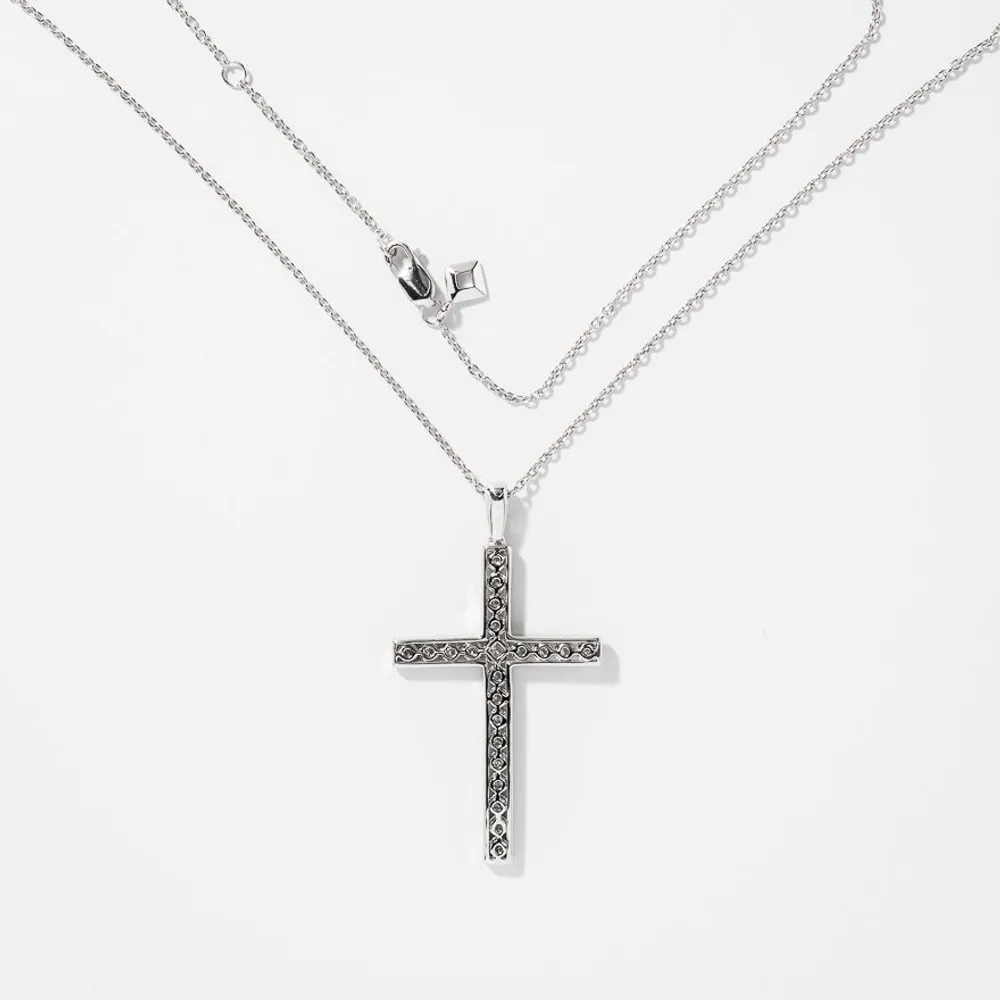 Diamond Cross Necklace in 10K White Gold (0.20 ct tw)