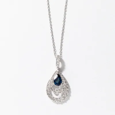 Sapphire and Diamond Pendant Necklace in 10K White Gold