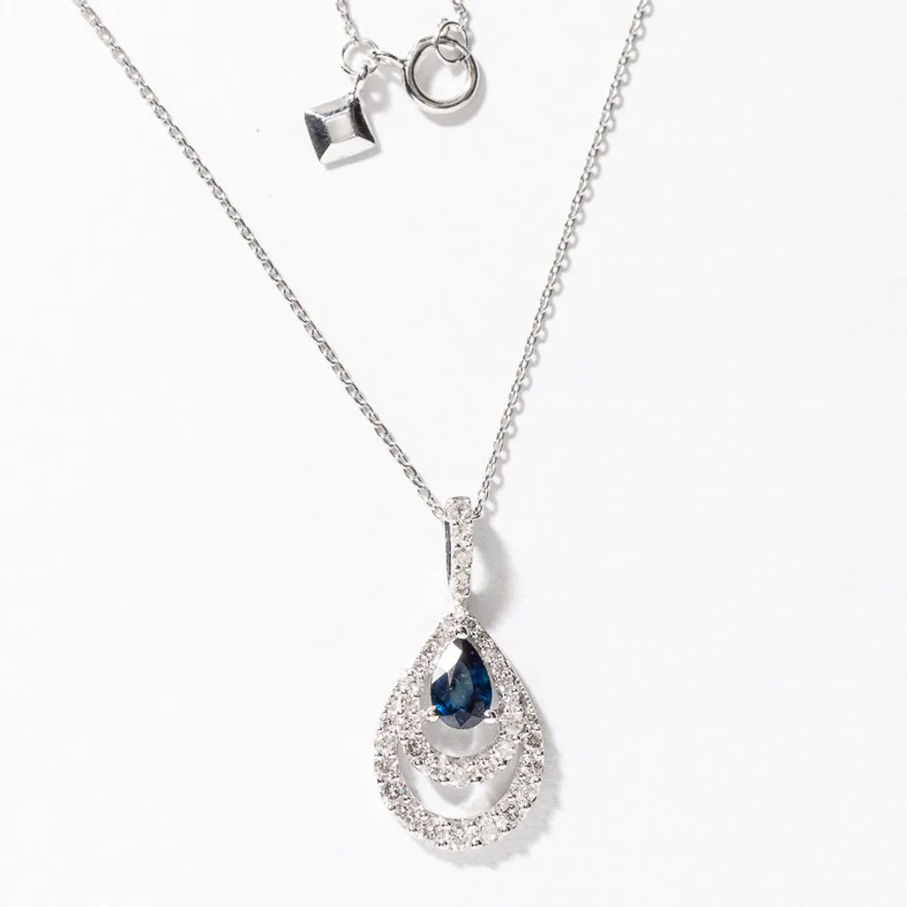 Sapphire and Diamond Pendant Necklace in 10K White Gold