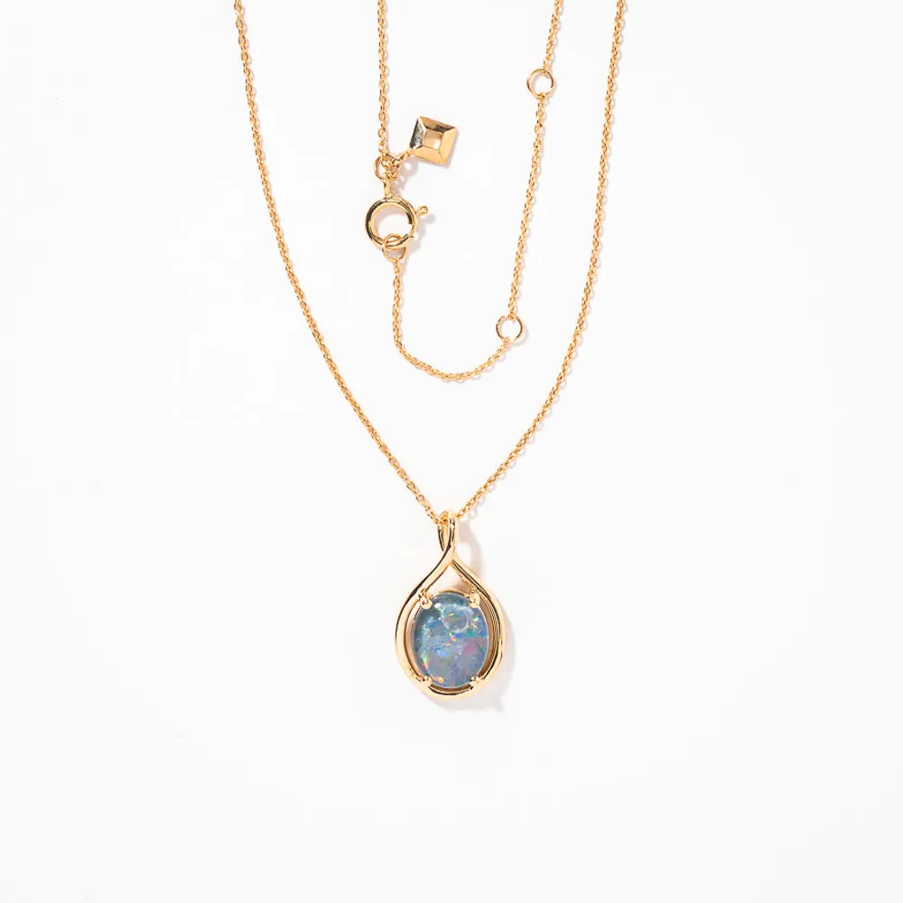 Triplet Opal Necklace in 10K Yellow Gold