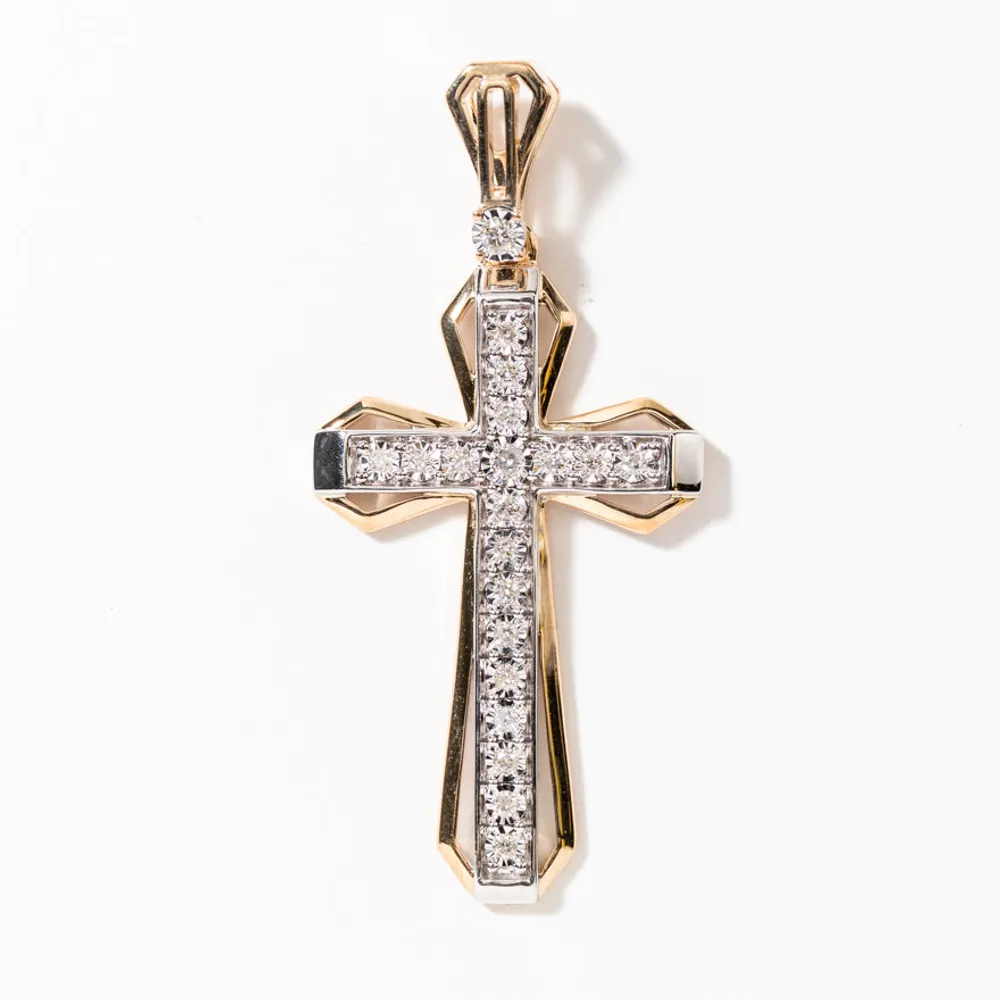 Diamond Cross Pendant in 10K Yellow and White Gold (0.33 ct tw)